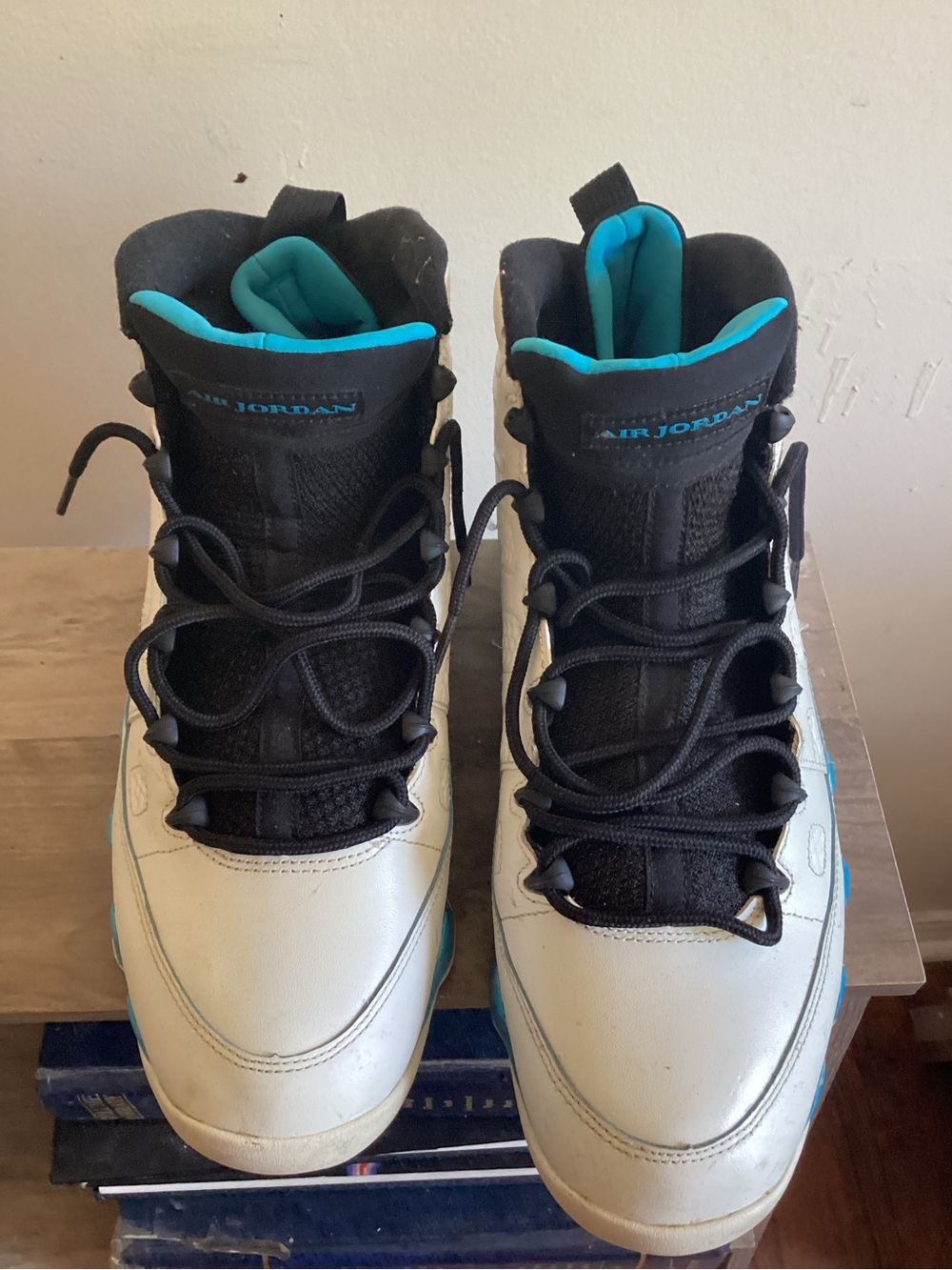 Jordan Men’s Black and Teal White-Accented High-Top Sneakers